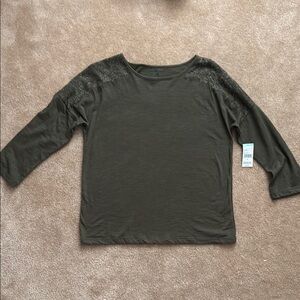 BONGO Olive Lace Detail Top